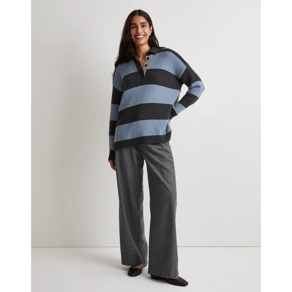 Madewell Rugby Stripe Polo Sweater Blue Grey Wool Alpaca Size XS - Picture 6 of 11